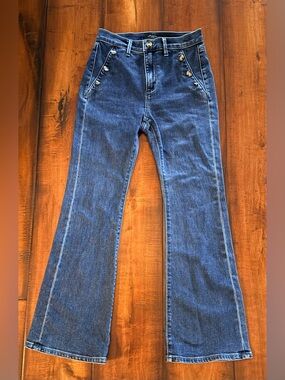 Ann Taylor Dark Blue Flare Jeans with Button Pocket Detail